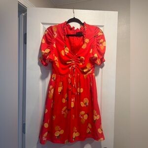 Vibrant Red Citrus Print Mini Dress